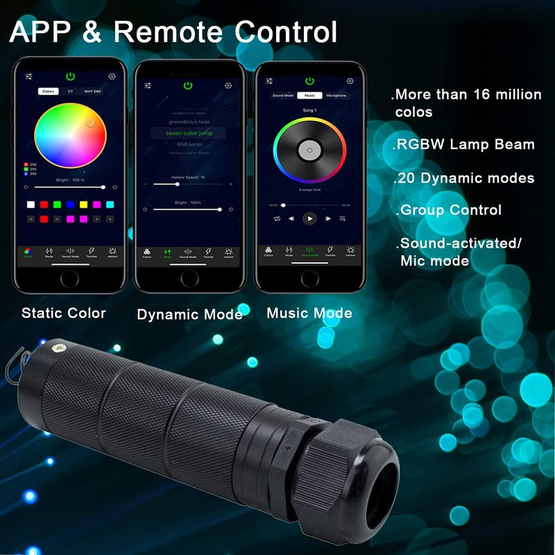 AZIMOM Car Use Bluetooth 6W RGBW LED Fiber Optic Lights Star Ceiling Light Kit APP Remote Controller 450pcs 0.03in 6.5ft Optic Cable Music Mode Sensory Lighting Indoor Home Interior Decoration - Image 2